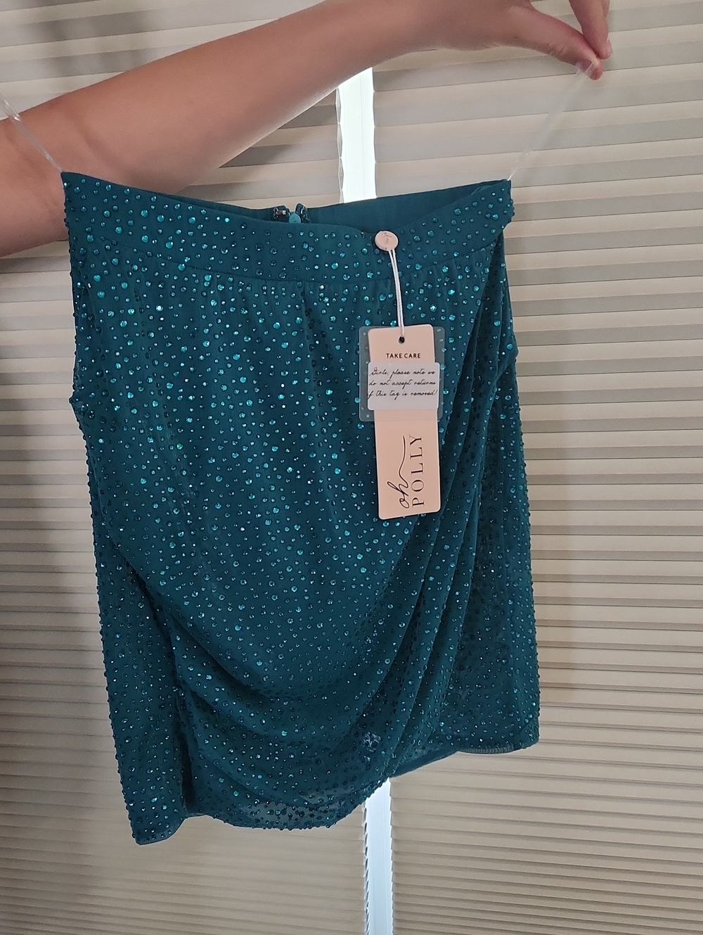 Oh Polly Teal Embellished Draped Mini Skirt